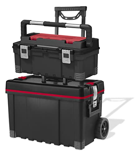 Keter 17181110 Werkzeugbox Master Pro Serie Cart + Tool Box, Kunststoff, rot/silber von Keter