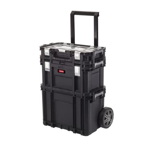Keter Connect Rolling Werkzeugsystem, 3 in 1 Werkzeugtrolley, Rollende Werkstatt, 56,5x37,2x70 cm, stapelbar, inkl. Sortimentskasten von Keter