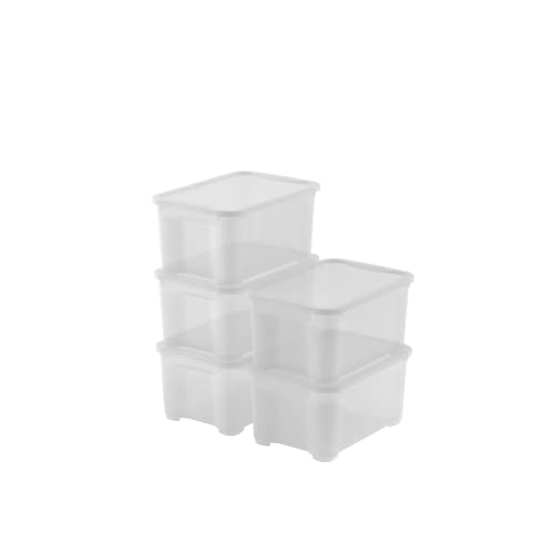 Keter 5er-Set Aufbewahrungsboxen aus Kunststoff mit Deckel T Box XS, transparent, ideal für Kleidung, Schuhe und als Aufbewahrungsbox, geeignet für Schränke und Garagen, 14 l, 38 x 26 x 19 cm von Keter