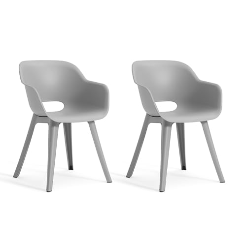 Keter Allibert by Gartensessel Akola, perlgrau, 2er Set, Kunststoff, 56.7 x 55.8 x 80.1 cm, Schalenstuhl in Cupform, perfekt für Garten, Terrasse oder Esszimmer von Keter