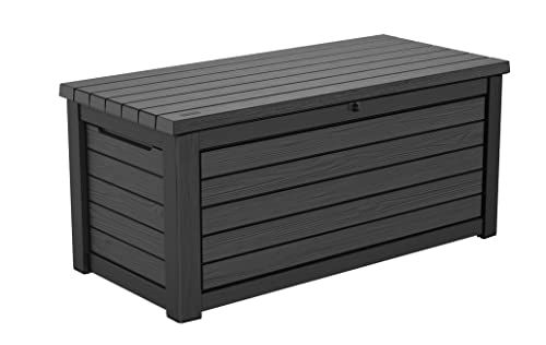 Keter Aufbewahrungsbox/Kissenbox Blackwood, 623 Liter trockener & belüfteter Stauraum - mit Gasdruckfedern - Deckel bis zu 272 kg belastbar von Keter