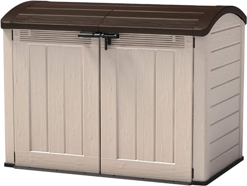 Keter 17199414 Mülltonnenbox Store it Out Ultra, Holzoptik, Kunststoff, für 2x 360 Liter Mülltonnen, beige/braun von Keter