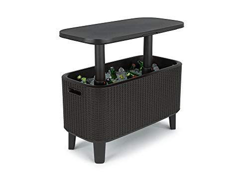 Keter Beistelltisch Bevy Bar mit Kühlmöglichkeit für Getränke und Snacks, Polypropylen, anthrazit, Maße HxTxB 52-75 x 40,5 x 83,5 cm, höhenverstellbar, perfekt für Gartenpartys von Keter