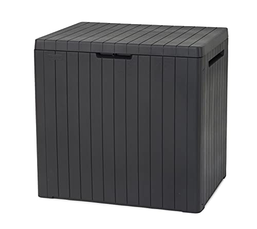 Keter City Box, Aufbewahrungsbox, dunkelgrau, Inhalt: 113L, Maße: HxTxB 55x44x57,8cm, ideal für Balkon und kleine Flächen, Holzoptik von Keter