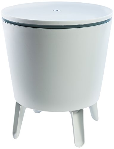 Keter CoolBar Partytisch weiß, inklusive Kühlfach, 49,5 x 49,5 x 57-84,5 cm, ausziehbar, wetterfest, Beistelltisch von Keter