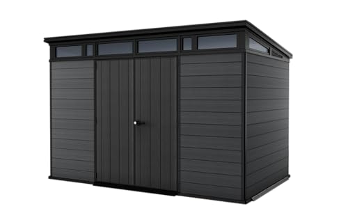 Keter Cortina 11x7 Gartenhaus – Robustes Gerätehaus aus Kunststoff & Metall mit EVOTECH-Wänden, 342x218x226 cm, Grau, Wetterfest, Abschließbar, 13,7 m³ Stauraum von Keter