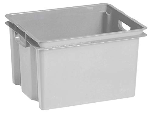 Keter Crownest Recycling Box 30 l, Hellgrau, 42.6 X 36.1 X 26 cm, Aufbewahrungsbox aus Kunststoff mit Griff, stapelbar, Drehstapelbehälter, aus 100% recyceltem Polypropylen von Keter