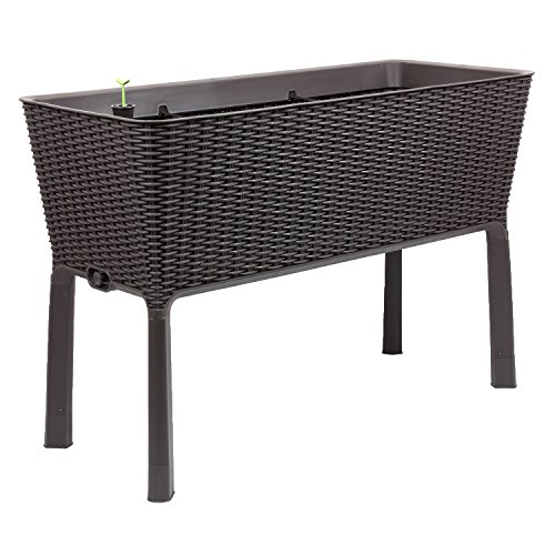 Keter Easy Grow modernes Hochbeet, braun, inkl. Bewässerungssystem, Rattanoptik, passend für Balkon, Terrasse oder Garten von Keter