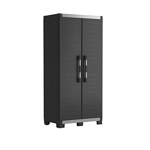 Keter XL Garage Kunststoffschrank, hoch, BxTxH: 89x54x188cm, schwarz/Silber, inkl. 3 höhenverstellbaren Einlegeböden (Tragkraft je 45kg) von Keter