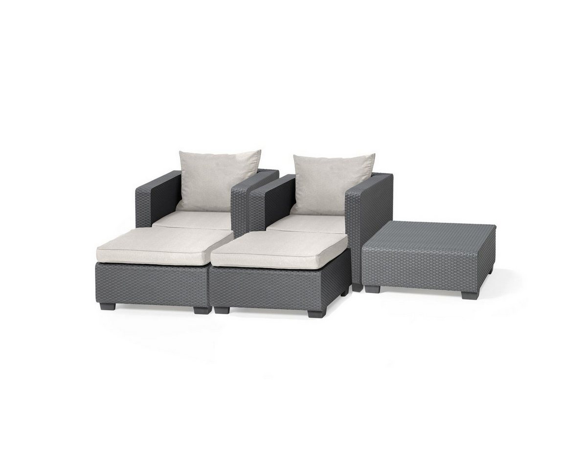 Keter Gartenlounge-Set Salta Loungegruppe mit Sand Kissen, 2 Sessel + 2 Hocker + Tisch von Keter