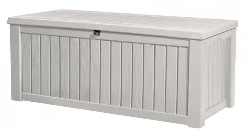 Keter Gartenbox Rockwood 570L Weiß naturgetreue Holzoptik Aufbewahrungsbox Truhe, abschließbar Keter Gartenbox Rockwood 570L Weiß naturgetreue Holzoptik Aufbewahrungsbox Truhe, abschließbar von Keter