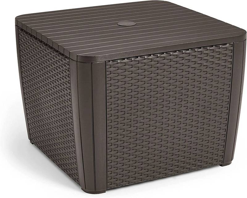 Keter Gartenbox Schirmständer Abdeckung/ Beistelltisch für Sonnenschirmsockel "Jade", robustes und pflegeleichtes Polyrattan aus 100% recyceltem Kunststoff von Keter