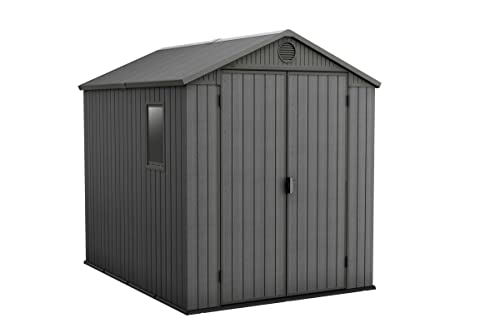 Keter Gerätehaus Darwin 6x8, Grau, Außenmaße 190x244x221cm, wartungsfrei, wetterfest, wasserdicht, mit Unterboden von Keter