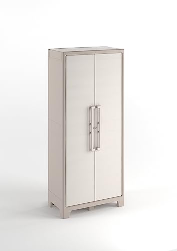 Keter Gulliver Kunststoffschrank hoch, beige, 80 x 44 x 182 cm, inkl. Einlegeböden, für drinnen und draußen geeignet, UV- und wasserbeständig (IPX3) von Keter