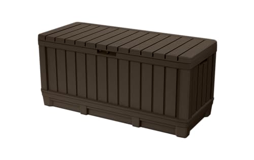 Keter Kentwood Auflagenbox mit Holzoptik, 350l Kapazität, braun, Kissenbox, 128x53.6x59cm, wetterfest von Keter
