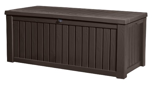 Keter Kissenbox Rockwood, braun, 570l Fassungsvermögen, Außenmaße: 155 x 72,4 x 64,4 cm, Auflagenbox wasserdicht, für Outdoor geeignet, Keterbox von Keter