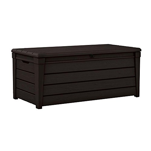 Keter Kissenbox Brightwood, Wetterfest, perfekt für Garten, Terrasse, Outdoor, Braun, Fassungsvermögen 455 L, XXL von Keter