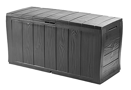 Keter Kofferraum aus Resin aus Paneelen in Holzoptik, inklusive Rollen, abschließbar, 117 x 45 x 57,5 cm, 270 Lt, Graphitgrau von Keter