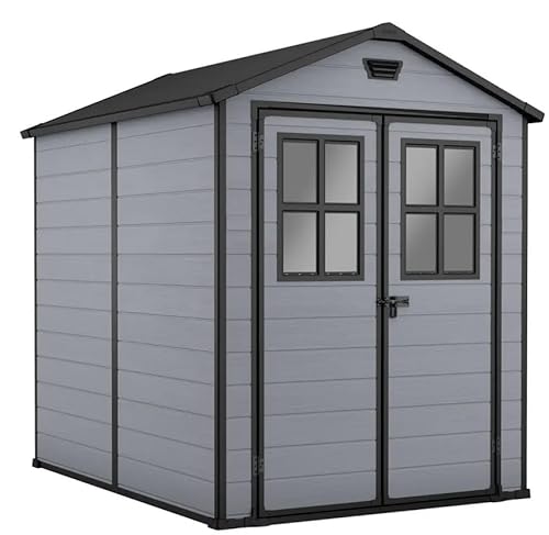 Keter Lineus 6x8 Gartenhaus mit Türfenster, Außenmaße: 185,8cm x 236,8cm x 227cm, Innenmaße: 168,9cm x 215cm x 219,7cm, Evotech Material, wetterfest, grau/schwarz, Kunststoff von Keter