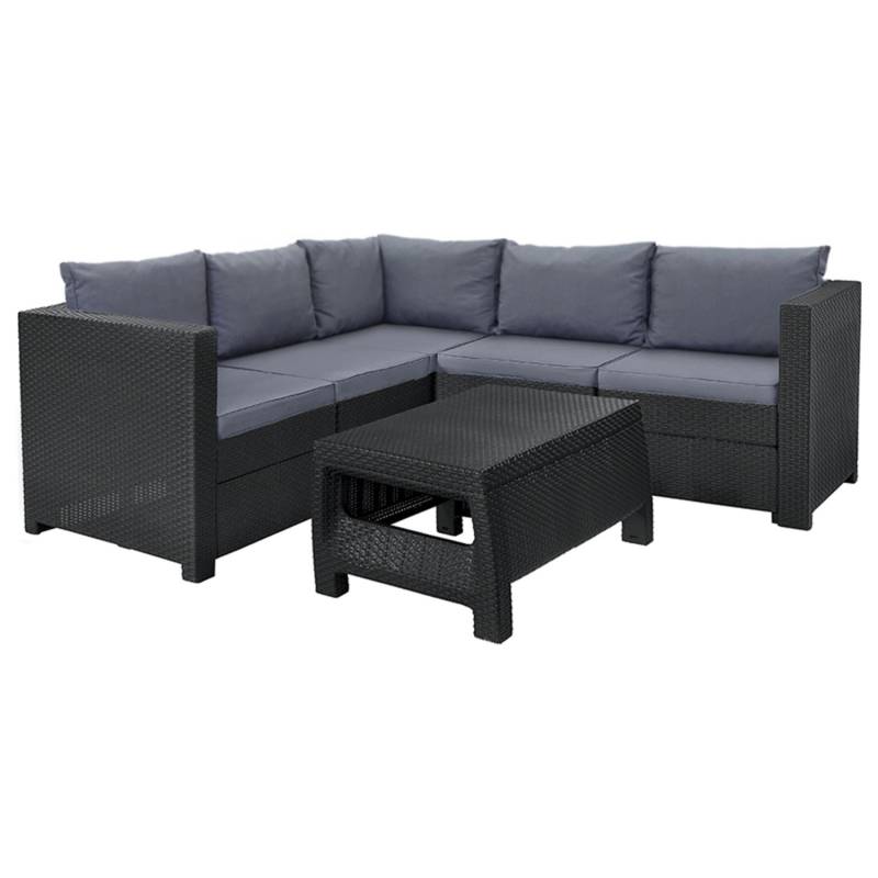 Keter Loungemöbel Set Provence mit Corfu Tisch und Kissen in Anthrazit Rattanoptik Gartenmöbel von Keter