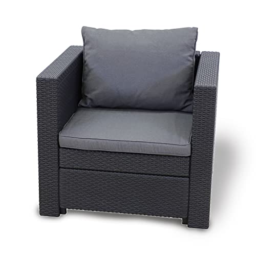 Keter – Loungesessel Rattan-Optik in Anthrazit inkl. passendem Sitz- & Rückenkissen - Rattansessel für Balkon, Garten und Terrasse - Produktmaße: T65xB68xH77 von Keter