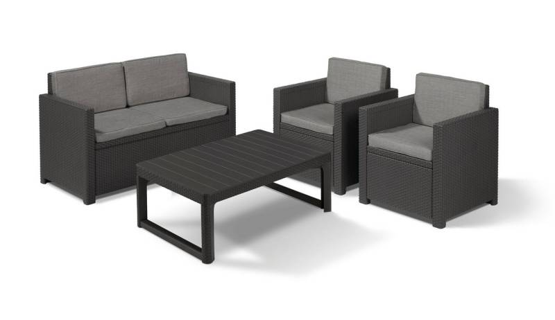 Keter Loungeset Victoria / Monaco Lounge Set, (Set, 4-tlg., inkl. Polsterauflage), 2x Sessel, 1x 2-Sitzer, 1xTisch von Keter