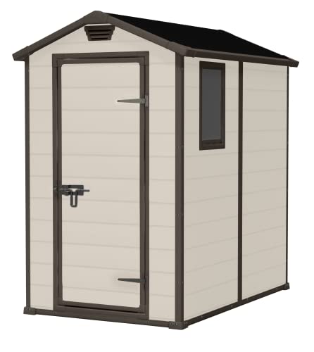 Keter Manor 4x6S Gartenhaus wetterfest 3.8m³, Kunststoff, Outdoor, Außenmaße: BxTxH:130x192x198cm, Innenmaße: BxTxH:111x177x190cm, auch für kleine Gärten geeignet, beige von Keter