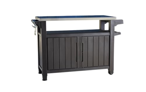 Keter Unity XL BBQ Beistelltisch, Abmessungen 134x51.7x89.6cm, braun, wetterfest, Arbeitsplatte aus Edelstahl, Outdoor Sideboard, perfekt für das Grillen im Winter von Keter