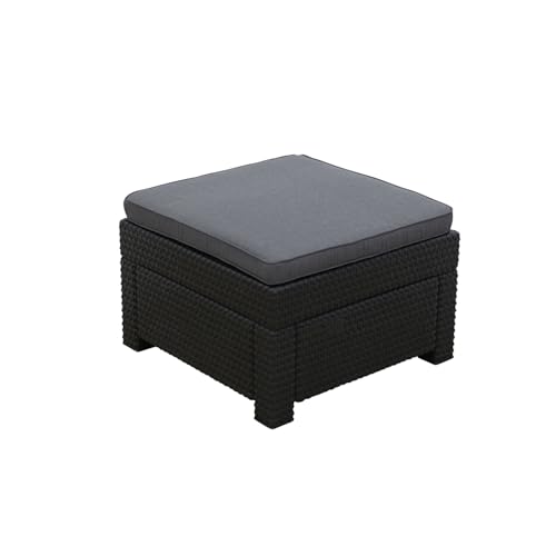 Keter Provence Hocker Premium Panama anthrazit mit Kissen anthrazit - extrem Bequemer Outdoor Hocker aus Rattan - Set Erweiterung zu Loungemöbel von Keter