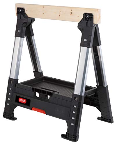 Keter ROC Lumber Jack 238271 professioneller Saegebock, Arbeitsbock hoehenverstellbar (78-99 cm) bis 1360kg belastbar, klappbar, 1 Stück Unterstellbock von Keter