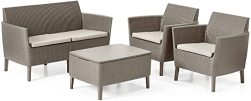 Keter Salemo Lounge Set, Gartenmöbel aus Rattan mit 2-Sitzer-Sofa, 2 Sesseln und Couchtisch für Kissen, Cappuccino Keter Salemo Lounge Set, Gartenmöbel aus Rattan mit 2-Sitzer-Sofa, 2 Sesseln und Couchtisch für Kissen, Cappuccino von Keter