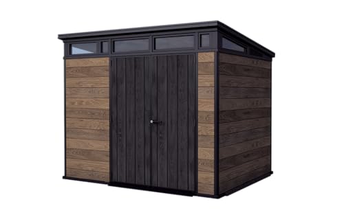 Keter Signature Gartenhaus 9x7 Gerätehaus 279x218x226 cm Kunststoff Walnuss mit Pultdach und Bodenplatte wetterfest UV-beständig von Keter