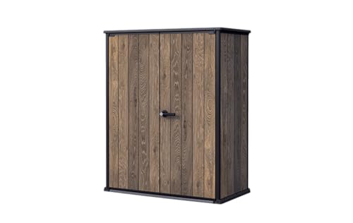 Keter Signature Gartenschrank aus wetterfestem Kunststoff mit Metallverstärkung 1400 Liter Stauraum, abschließbar, Walnuss Holz-Design von Keter
