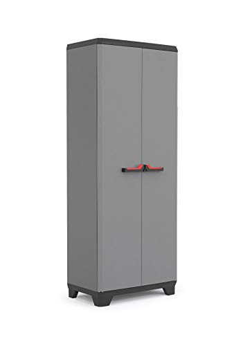 Keter Stilo Kunststoffschrank, hoch, BxTxH: 68x39x173cm, grau/schwarz/rot, inkl. 3 höhenverstellbaren Einlegeböden (max. Tragkraft je 15kg) von Keter