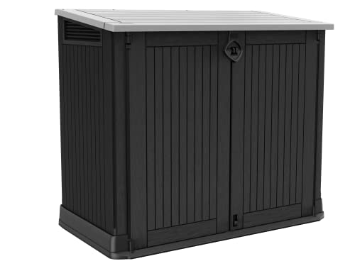 Keter Store-it-Out Midi Mülltonnenbox, 130x74x110cm, Robuste Abfallbehälter-Lösung, 845L, Wetterfest, Grau/Schwarz, UV-beständiges Polypropylen, Abschließbar von Keter