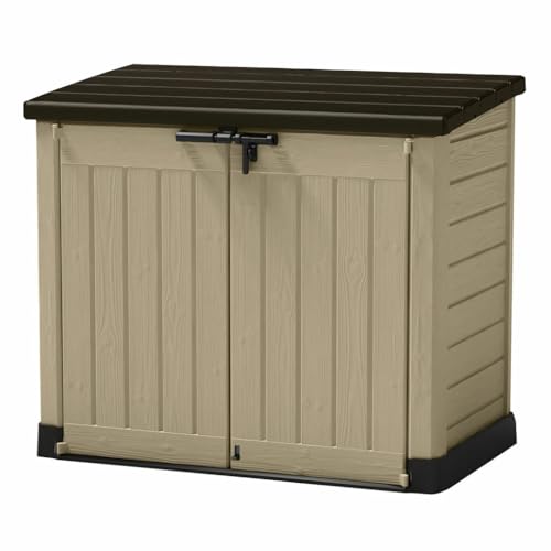 Keter Store it out Max Mülltonnenbox mit Gasdruckfeder, wetterfest, abschließbar, beige, 1.200 L, 145,5 x 82 x 125cm von Keter