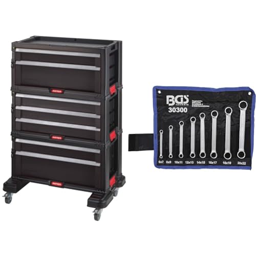 Keter Trolley Modul mit 7 Schubladen – Werkstattwagen für kleine und große Werkzeuge & BGS 30300 | Doppel-Ringschlüssel-Satz | extra flach | SW 6-22 mm | 8-TLG. Keter Trolley Modul mit 7 Schubladen – Werkstattwagen für kleine und große Werkzeuge & BGS 30300 | Doppel-Ringschlüssel-Satz | extra flach | SW 6-22 mm | 8-TLG. von Keter
