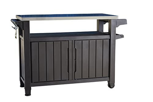 Keter Unity XL BBQ Beistelltisch, Abmessungen 134x51.7x89.6cm, grau, wetterfest, Arbeitsplatte aus Edelstahl, Outdoor Sideboard, perfekt für das Grillen im Frühling Keter Unity XL BBQ Beistelltisch, Abmessungen 134x51.7x89.6cm, grau, wetterfest, Arbeitsplatte aus Edelstahl, Outdoor Sideboard, perfekt für das Grillen im Frühling von Keter