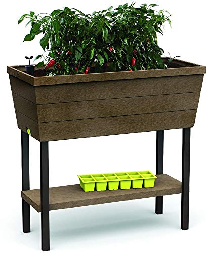 Keter Urban Bloomer Hochbeet für Balkon mit Bewässerungssystem, 82x38x78 cm, 48L, braun von Keter