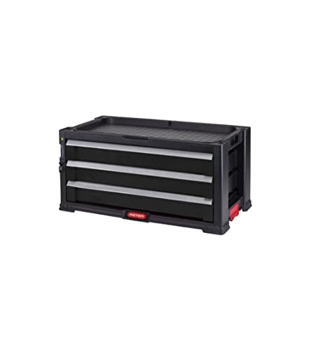 KETER Aufsatz mit 3 Schubladen für Werkzeugwagen, schwarz, 56 x 29 x 26,2 cm, modular, stapelbar, abschließbar, mit Kleinteile-Organizer von Keter