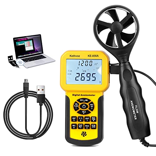 HVAC Windmesser Luftstrom Messgerät, Kethvoz Anemometer Industriell Windmessgerät mit Datenaufzeichnung Messen Windgeschwindigkeit temperatur für AC Staubsammel System 856A von Kethvoz