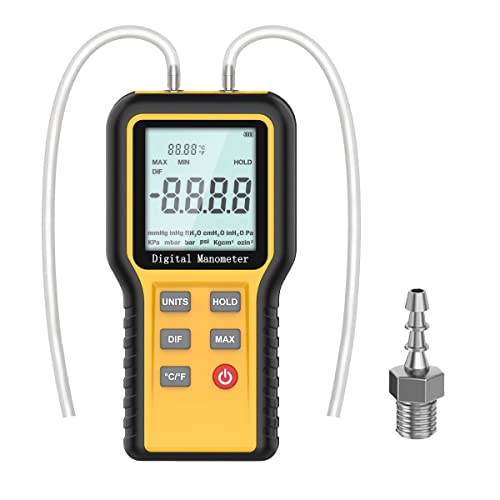 Differenzdruckmessgerät Kethvoz Gasdruckmessgerät HVAC Gas Manometer mit Zwei Anschlüsse zur Messung des Luftstrom-Gasdifferenzdrucks ±2,999 psi /±20,68 kPa, 12 wählbare Einheiten & Datenspeicher von Kethvoz