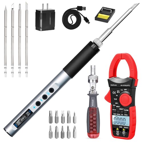 Tragbarer Lötkolben Set, Kethvoz 65W Lötgerät Brennkolben mit Temperaturkalibrierung & 180~450°C Temperaturkontrolle, 5 Lötspitzen, Lötset Soldering Iron Kit für Elektronik/Akku/Holzgravur/DIY Tragbarer Lötkolben Set, Kethvoz 65W Lötgerät Brennkolben mit Temperaturkalibrierung & 180~450°C Temperaturkontrolle, 5 Lötspitzen, Lötset Soldering Iron Kit für Elektronik/Akku/Holzgravur/DIY von Kethvoz