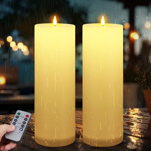 Ketom 2 Stück Wasserdichte Flammenlose LED Kerzen Outdoor, 10 x H30cm Batterie Kerzen mit Timerfunktion und Fernbedienung, für Camping, Hochzeiten, Home Deco, Warmweiß (Elfenbein, Ohne Batterien) von Ketom
