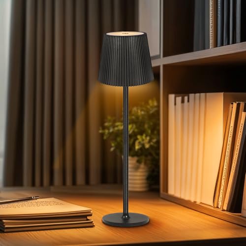 Ketom LED Tischlampe Kabellos Dimmbar, Akku Tischleuchte Schwarz mit USB-C, Touch Lampe mit 3 Farbtemperatur, Stufenlos Dimmbar, Höhenverstellbar, IP54 Wasserdichte für Innen/Außen von Ketom