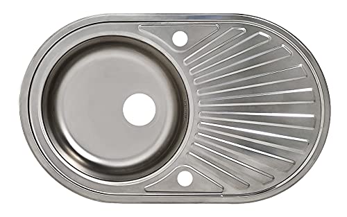 Design Edelstahl Einbauspüle (78 x 48 cm 1 Becken) Ovalspüle Oval Ovales Spülbecken Spüle mit Überlauf inkl.Syphon Set von Keton