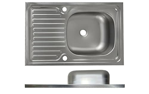 Spülbecken Küchenspüle aus Edelstahl 60 x 80 cm Aufsatzspüle mit Abtropffläche mit Siphon reversibel korrosionsbeständig und pflegeleicht Y von Keton