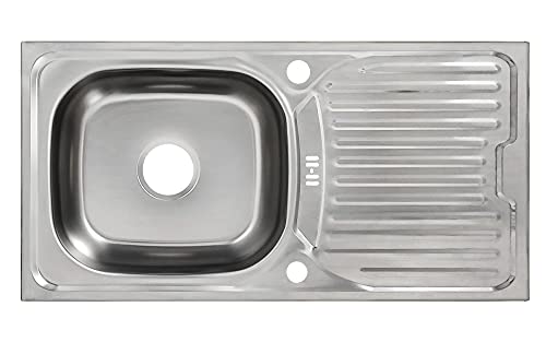 Spülbecken Küchenspüle aus Edelstahl 76 x 43,5 cm 1 Becken Einbauspüle mit Abtropffläche mit Siphon reversibel korrosionsbeständig und pflegeleicht X von Keton