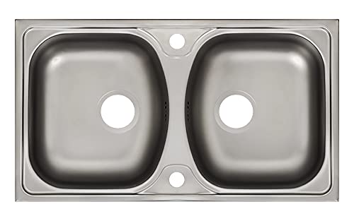Spülbecken Küchenspüle aus Edelstahl 78 x 44 cm 2 Becken Einbauspüle mit Abtropffläche mit Siphon reversibel korrosionsbeständig und pflegeleicht X von Keton