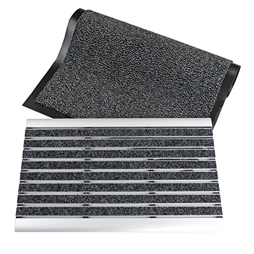 Kettelservice-Metzker® Alu Fußmatte 40x60cm incl. Sauberlaufmatte 60x90cm in Hellgrau-Schwarz | Luxus Fußabtreter mit Filzeinsatz von Kettelservice-Metzker